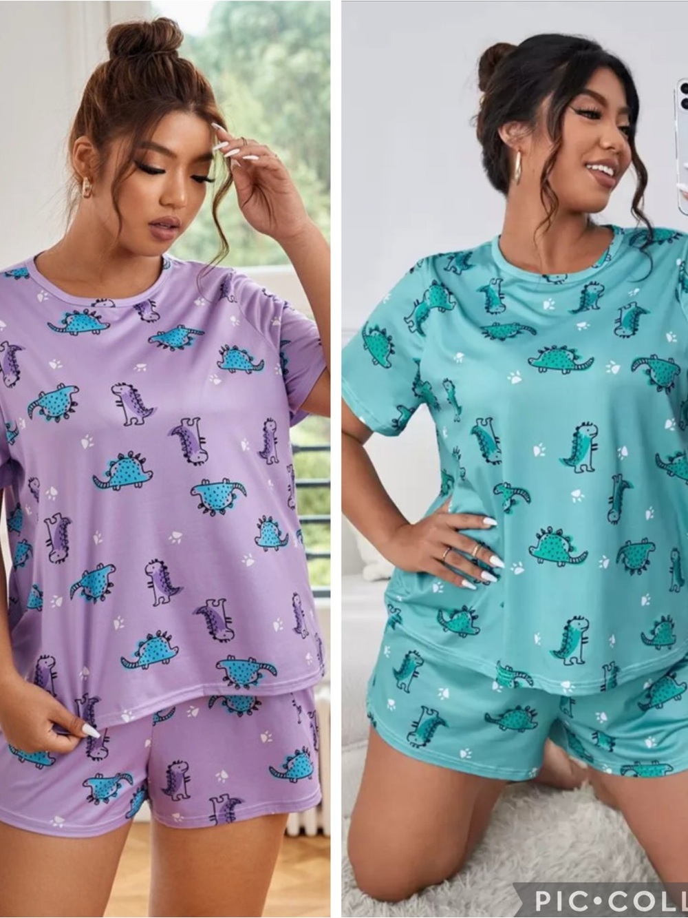 SHEIN women’s Plus Paw & Dinosaur Print bundle of 2 Pajama Sets size 1XL